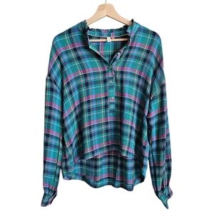Anthropologie Pilcro Blue Pink Plaid Long Sleeve Button-Up Women's Top Size S